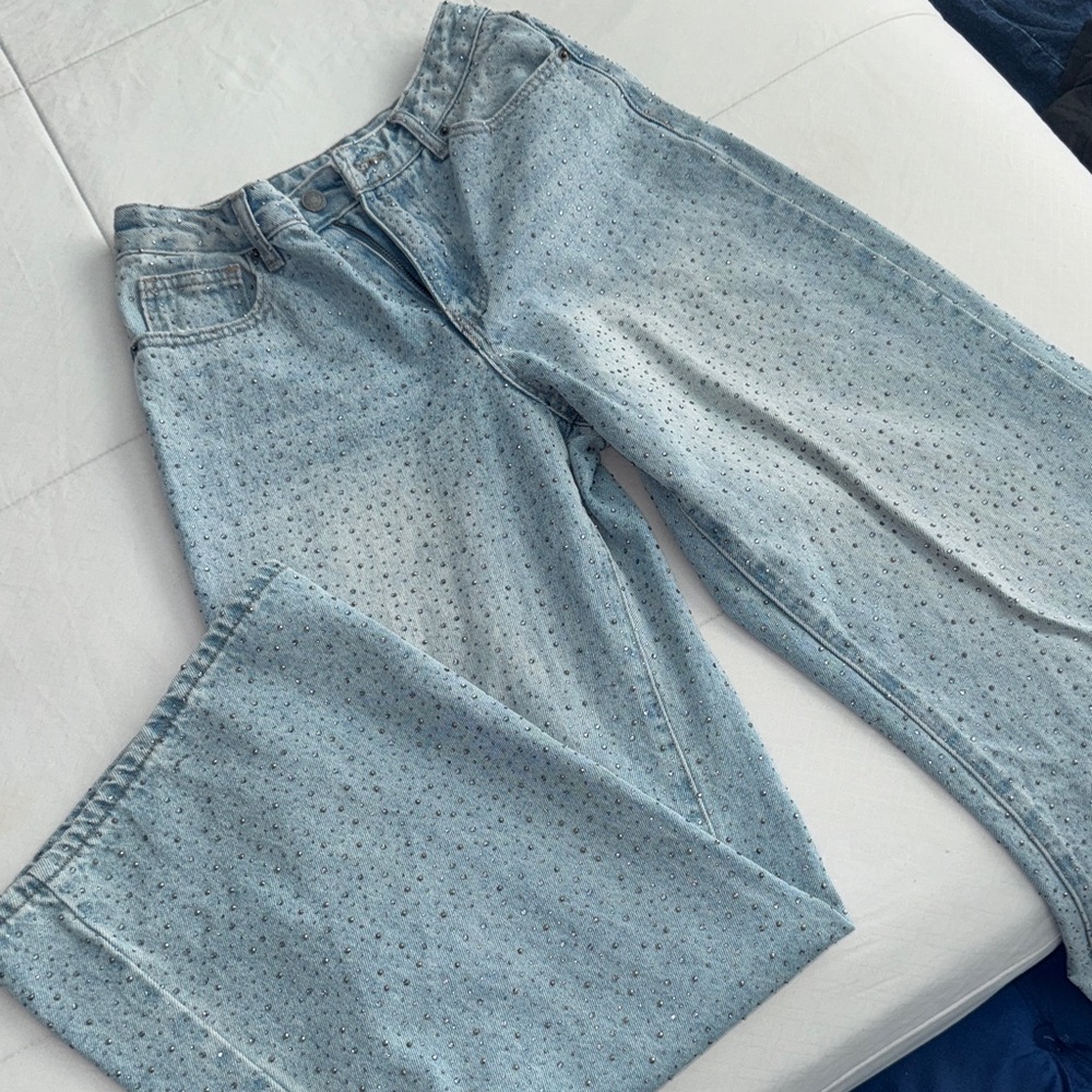 Forever 21 Light Wash Rhinestone Denim Pants